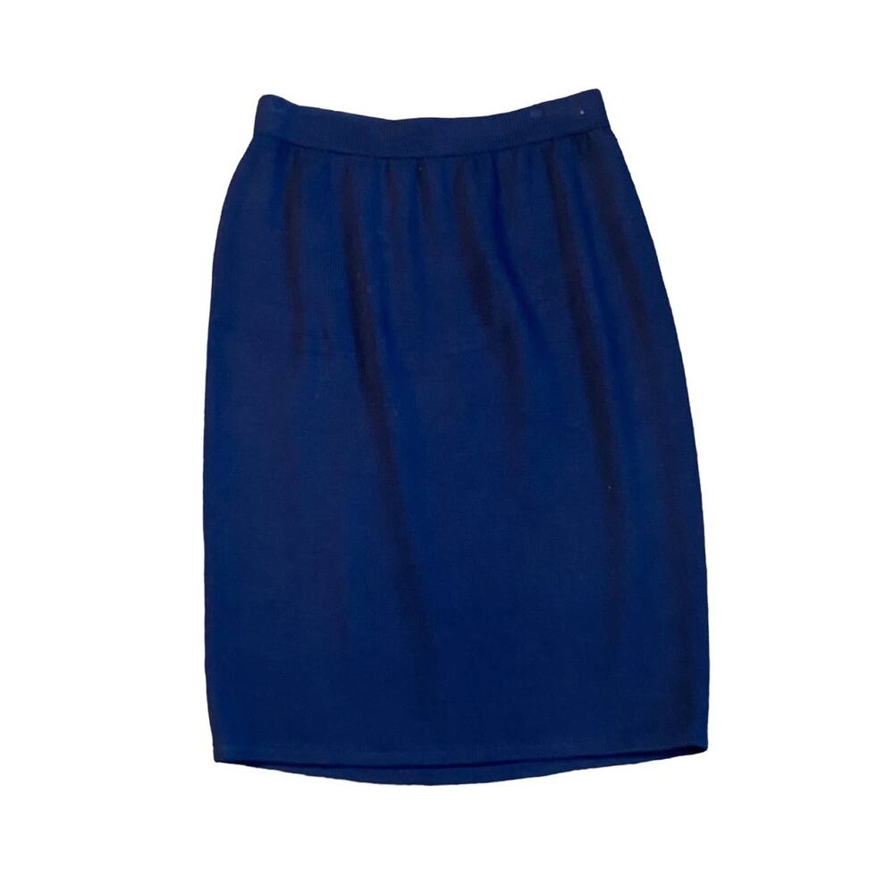 Vintage St. John Basics Marie Gray Navy Blue Wool Sweater Skirt Size 12
